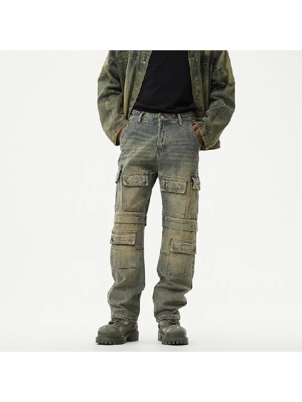 Washed Straight Cargo Men's Jeans Sporty Men's Athleisure 