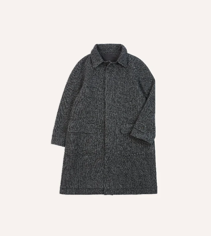 Grey Herringbone Wool Raglan Coat Youthful Men's Anime