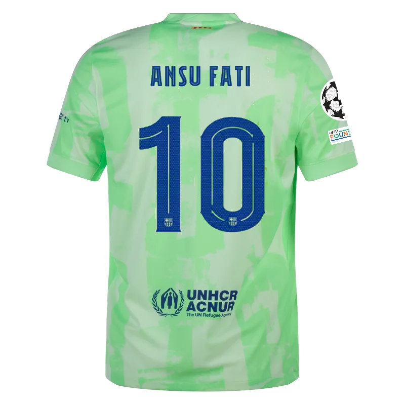 Nike Barcelona Ansu Fati Third Jersey w/ Champions League Patches 24/25 (Barely Volt/Old Royal) Edgy Men's Punk