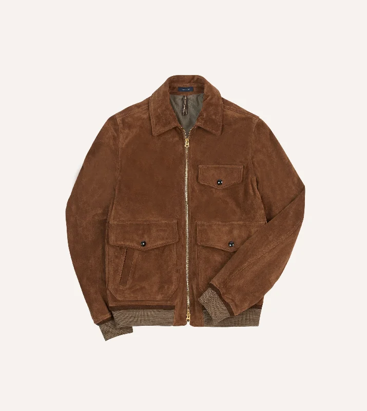 Tobacco Heavyweight Suede A-2 Bomber Jacket Practical Men's Multi