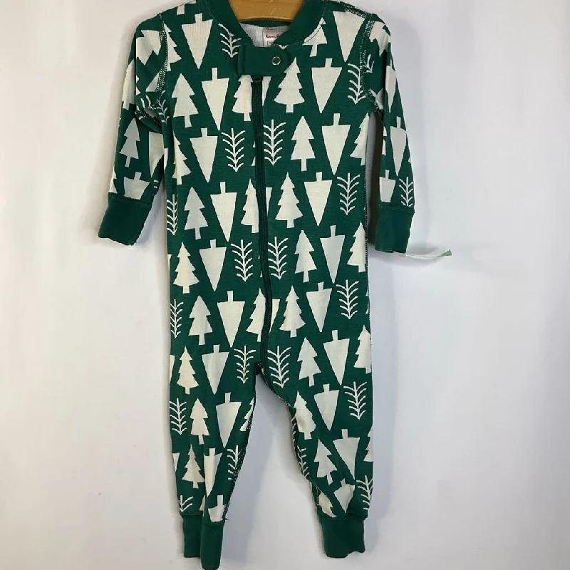 Size 12-18m (75): Hanna Andersson Green/White Trees 1pc PJs Unique Men's Upcycled