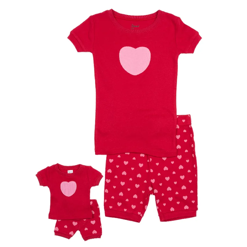 Girls and Matching Doll Short Pajamas Hearts Tailored