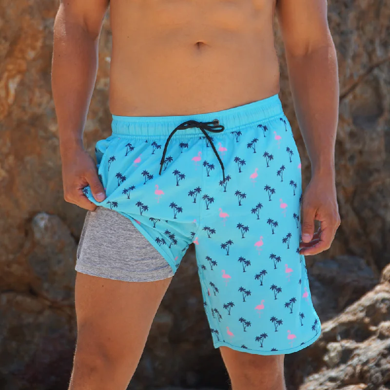 Palm Swim Trunks W/Performance Liner | 8" Inseam Cozy Men's Sherpa