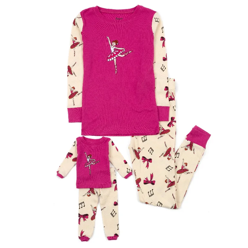 Girls and Matching Doll Cotton Pajamas Ballerina Hot Pink Casual Men's Japanese 