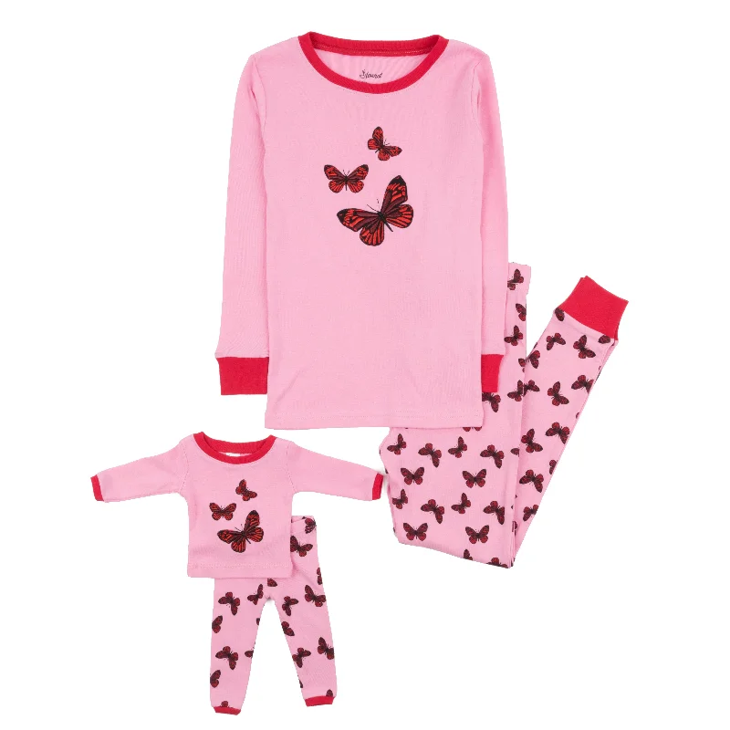 Girls and Matching Doll Cotton Pajamas Butterfly Luxurious Men's High