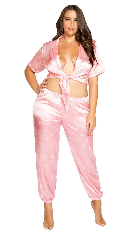 Plus Size Love Struck Pajama Pant Set Practical Men's Quick