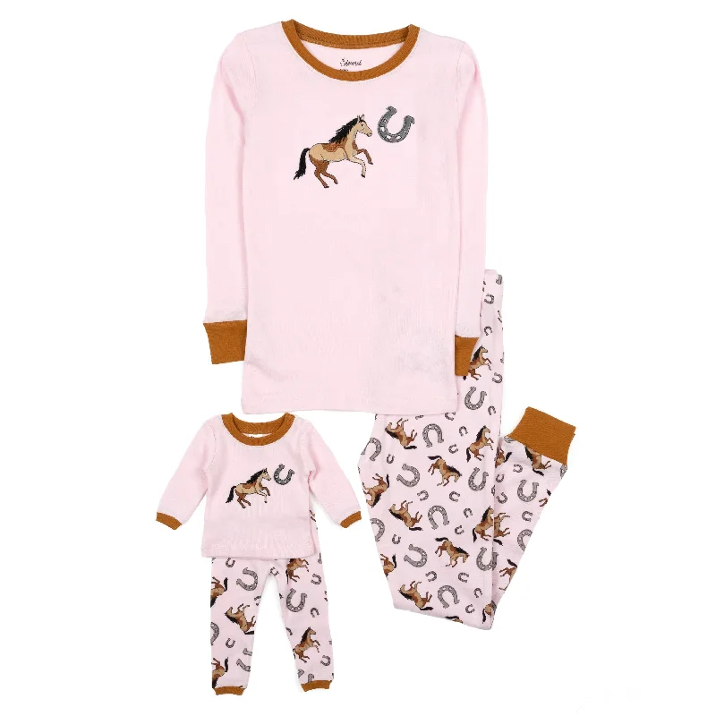 Girls and Matching Doll Cotton Pajamas Pink Horse Preppy Men's College