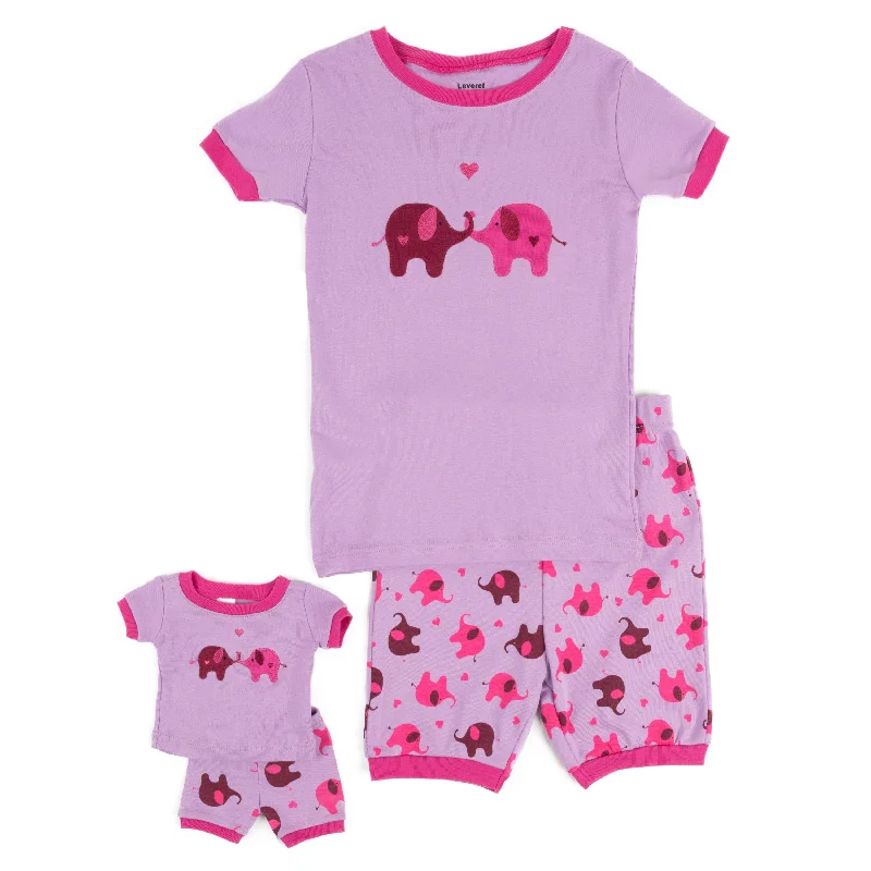 Girls and Matching Doll Short Pajamas Elephants Artistic Men's Hand