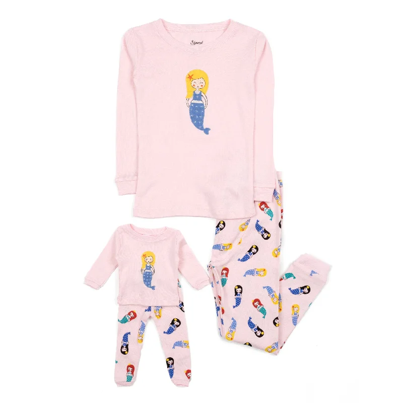 Girls and Matching Doll Cotton Pajamas Mermaid Stylish Men's Tropical 