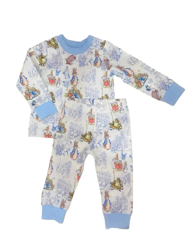 Preorder BLP1019 Easter Bunny blue and white long sleeve pants pajamas set Trendy Men's Bucket