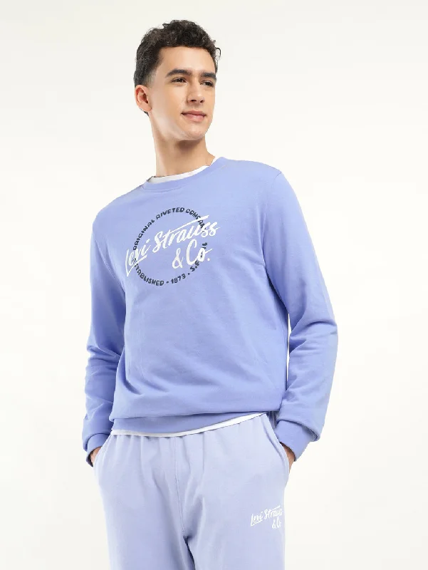 Men's Solid Blue Crew Neck Sweatshirt Edgy Men's Punk