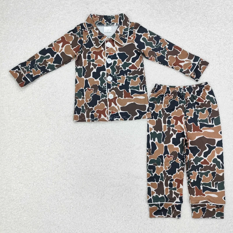 BLP0704 Brown green camouflage beige long sleeve trousers pajamas set Unique Men's Upcycled