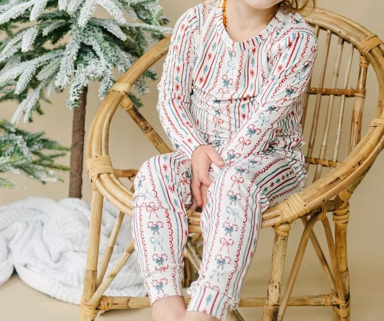 Preorder GLP2153 Christmas bow pattern striped white long sleeve pants pajamas set Youthful Men's Anime