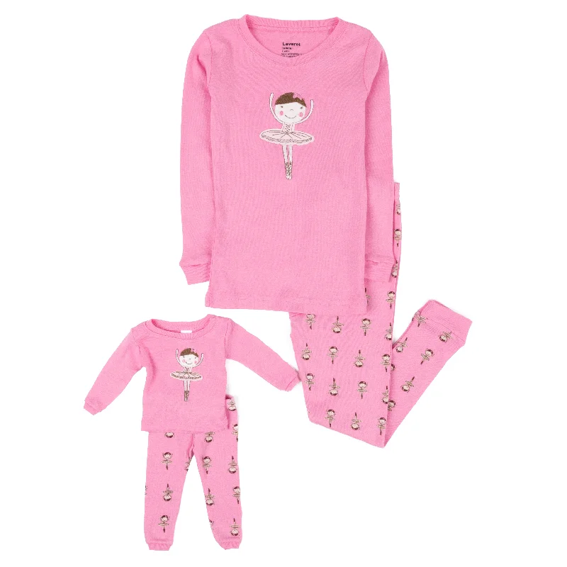 Girls and Matching Doll Cotton Pajamas Ballerina Light Pink Sleek Men's Contemporary 