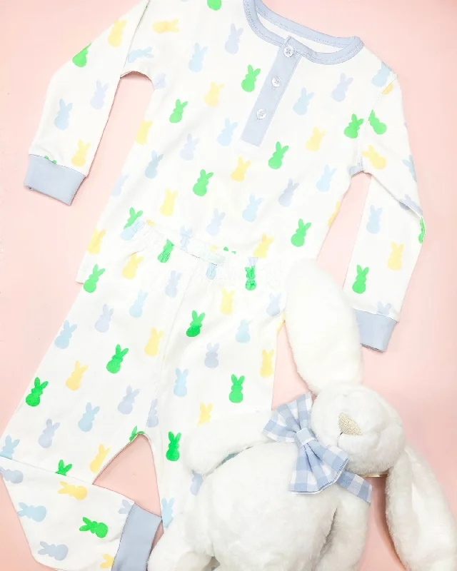 Preorder BLP1038 Easter Bunny Blue and white long sleeve pants pajamas set Trendy Men's Bucket