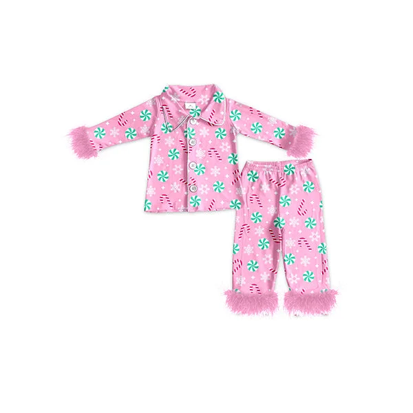 Preorder GLP2025 Crutch snowflake pink plush border long sleeve trousers pajamas set high quality Laid