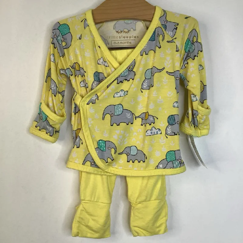 Size 0-3m: Little Sleepies Yellow Elephant Print 2pc PJs Cozy Men's Sherpa