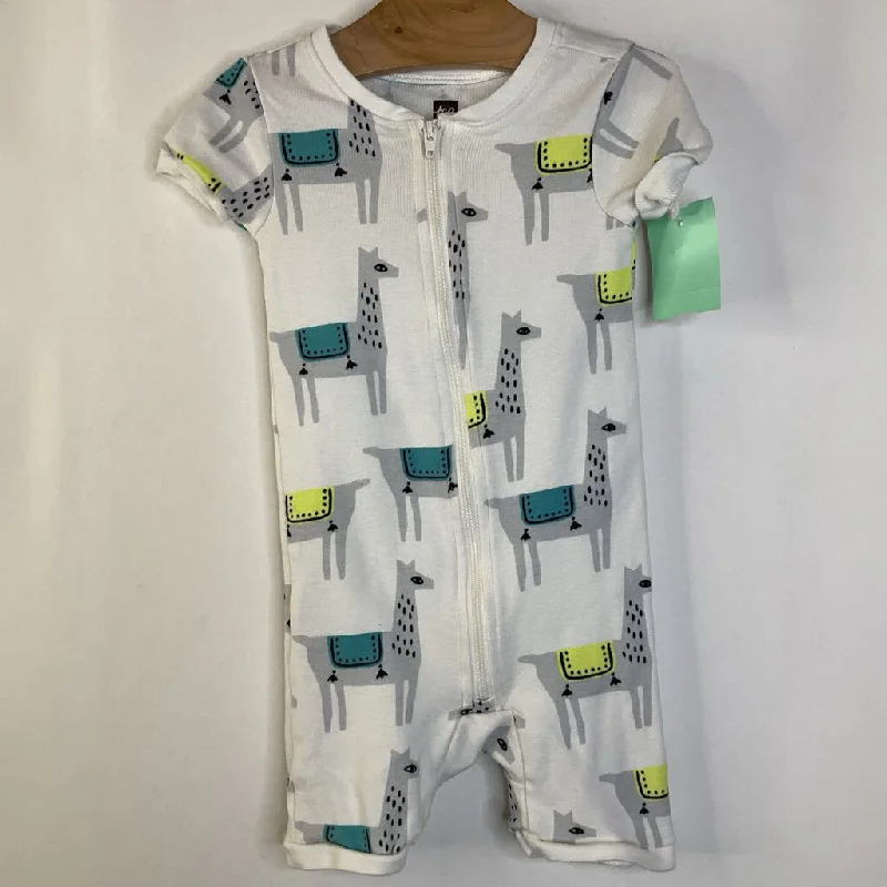 Size 12-18m: Tea White Llama Print Short Sleeve 1pc Shorty PJs Trendy Men's Oversized