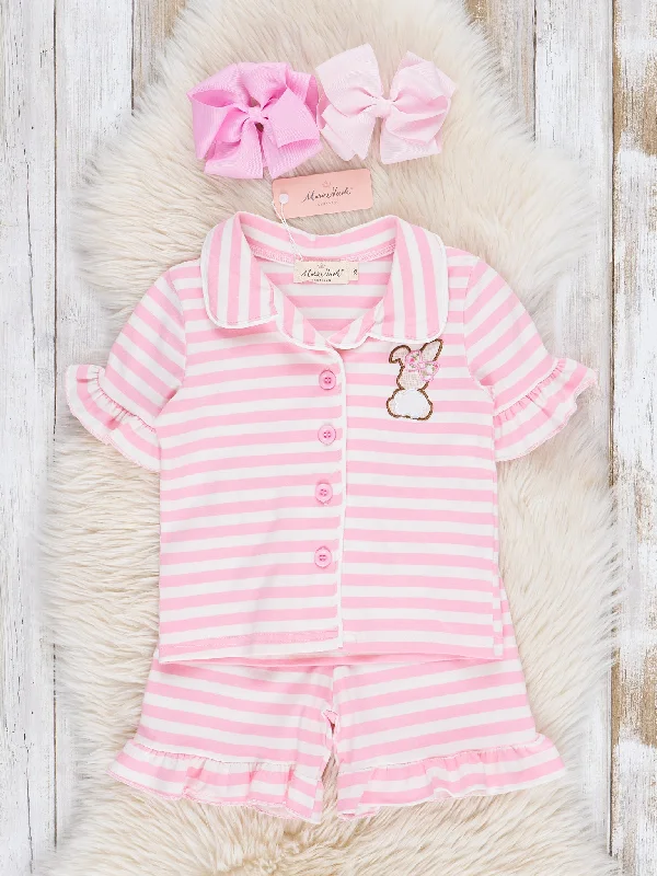 Striped Bunny & Carrots Pink Ruffle Pajamas Masculine Men's 