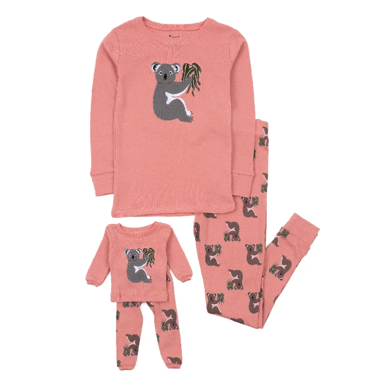 Girls and Matching Doll Cotton Pajamas Koala Pink Artistic Men's Avant