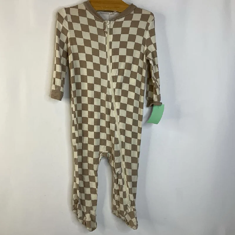 Size 6-9m: Milk Berry Creme/Brown Checkered 1pc Footy PJs Casual Men's Loose