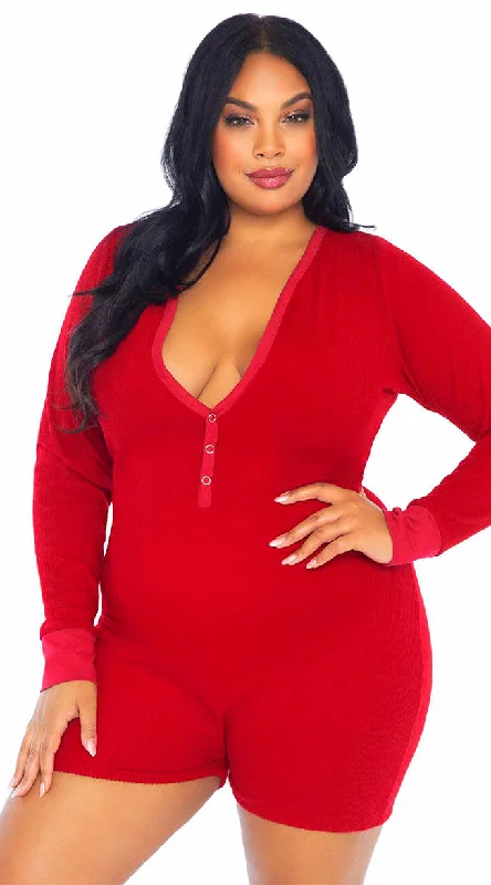 Plus Sized Love Me Long Johns Romper Monochromatic Office Style