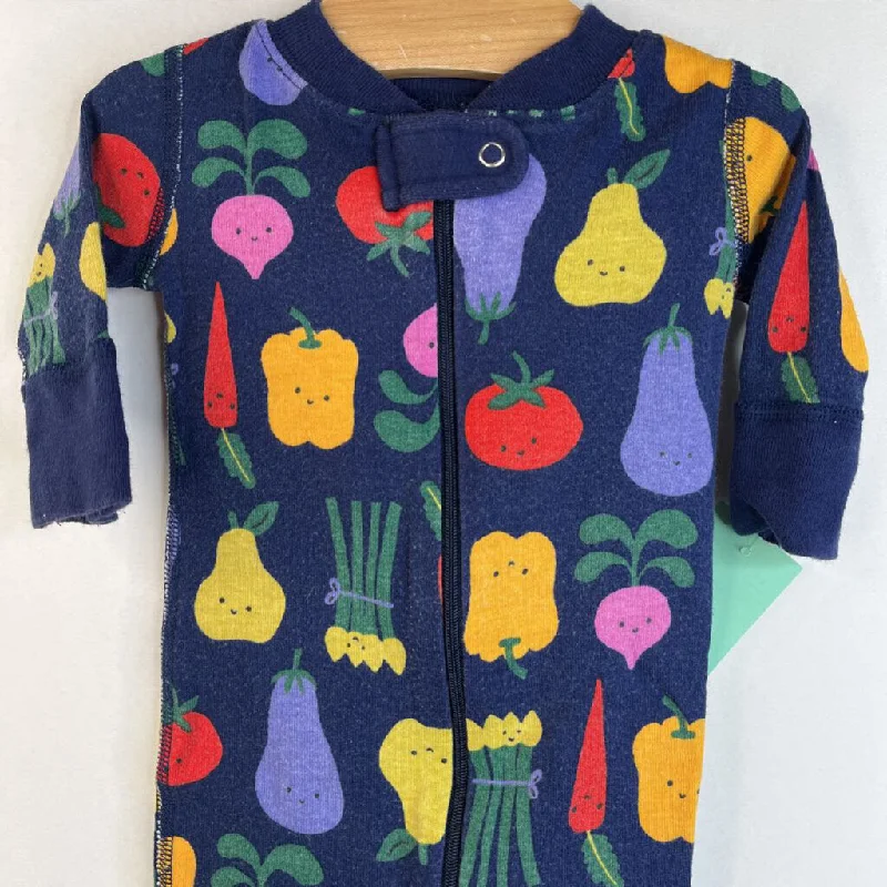 Size 0-3m (50): Hanna Andersson Blue/Colorful Fruits & Vegetables 1pc PJs Masculine Men's Thick