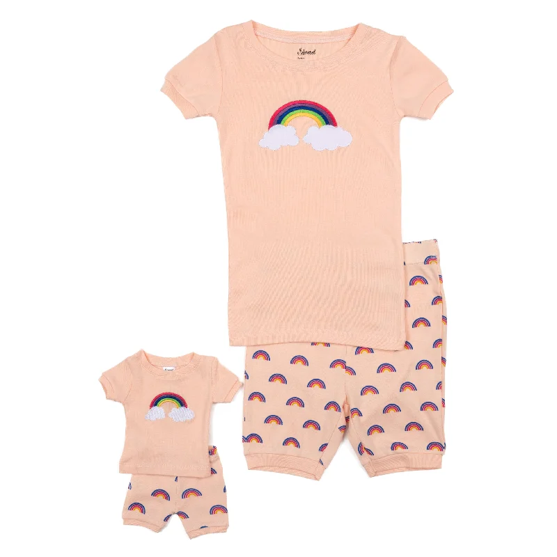 Girls and Matching Doll Short Pajamas Rainbow Gym