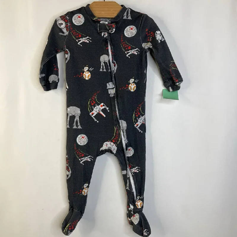 Size 9-12m: Pottery Barn Grey Star Wars & Hearts Print 1pc Footy PJs Polished Men's Silk