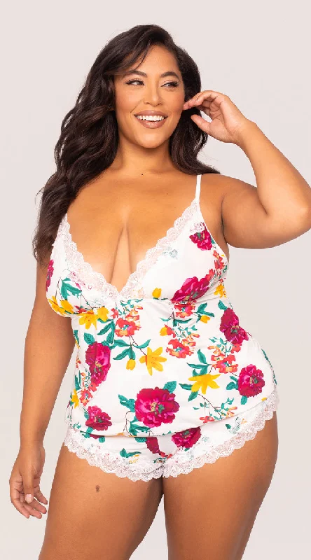 Plus Size Reina Floral PJ Short Set Streetwear Style