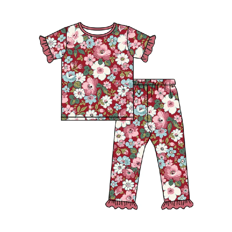 Preorder GSPO1763 Flower leaves red lace short sleeve trousers pajamas set Casual Men's Short