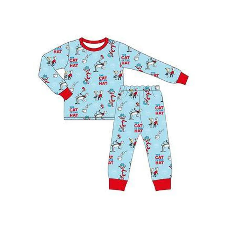 Preorder BLP1028 dr seuss letters red Blue long sleeve trousers pajamas set Dapper Men's 1920S