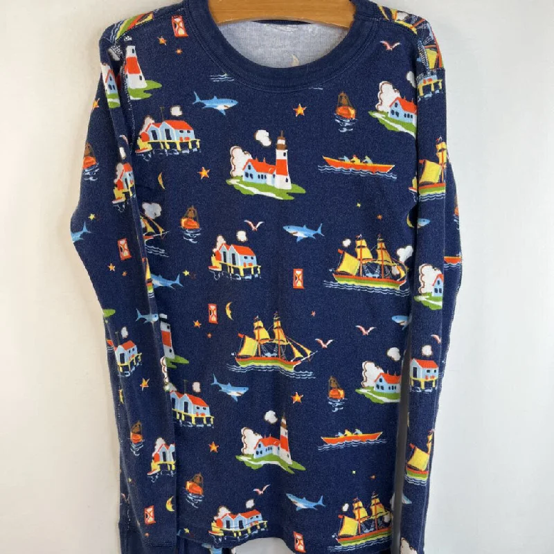 Size 12 (150): Hanna Andersson Dark Blue Seaside Print 2pc PJs Modern Men's Geometric