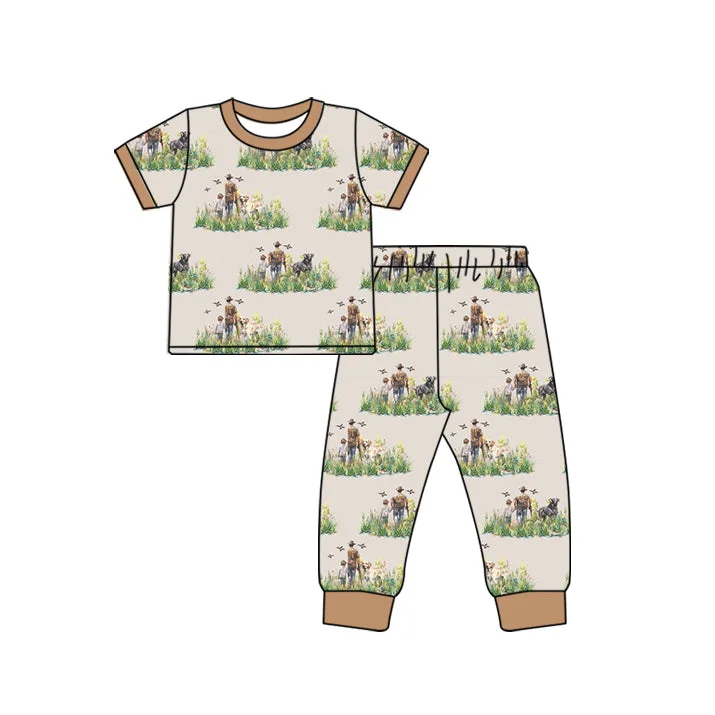 Preorder BSPO0510 Hunting puppy Duck grass brown short sleeved pants pajamas set Preppy Men's College