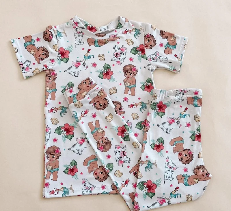 Preorder GSPO1750 Cartoon flower animal white short-sleeved pant pajamas set Tailored