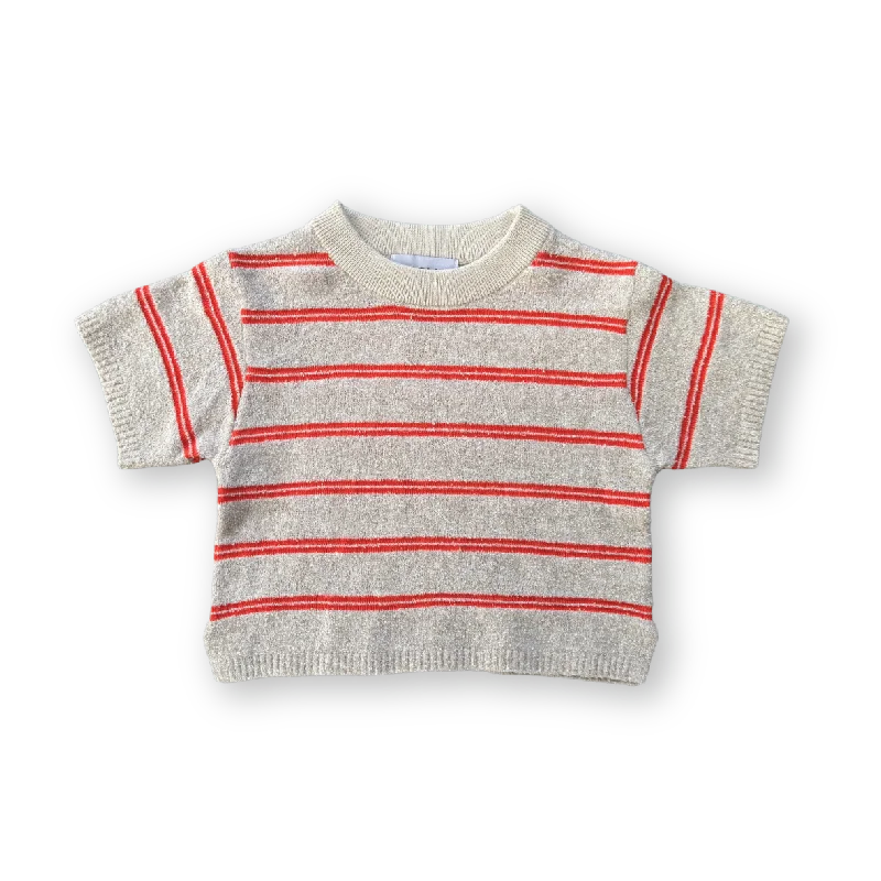 GH24011-Knitted Terry Striped Tee-Dune/Rosso Elegant Men's Cashmere