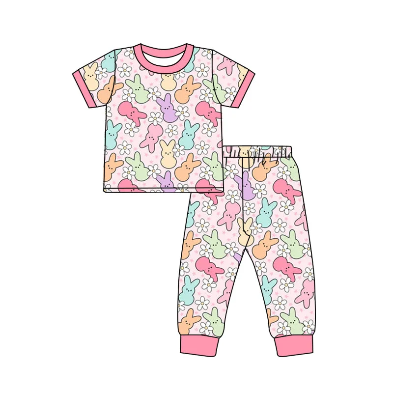 Preorder GSPO1761 Easter Bunny Flower pink short sleeve pants pajamas set Rugged Men's Outdoor 