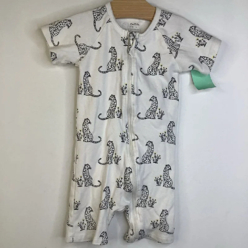 Size 12-18m: Owlivia White Black Leopard Zip-Up Short Sleeved 1pc Pjs Elegant Men's Formal 