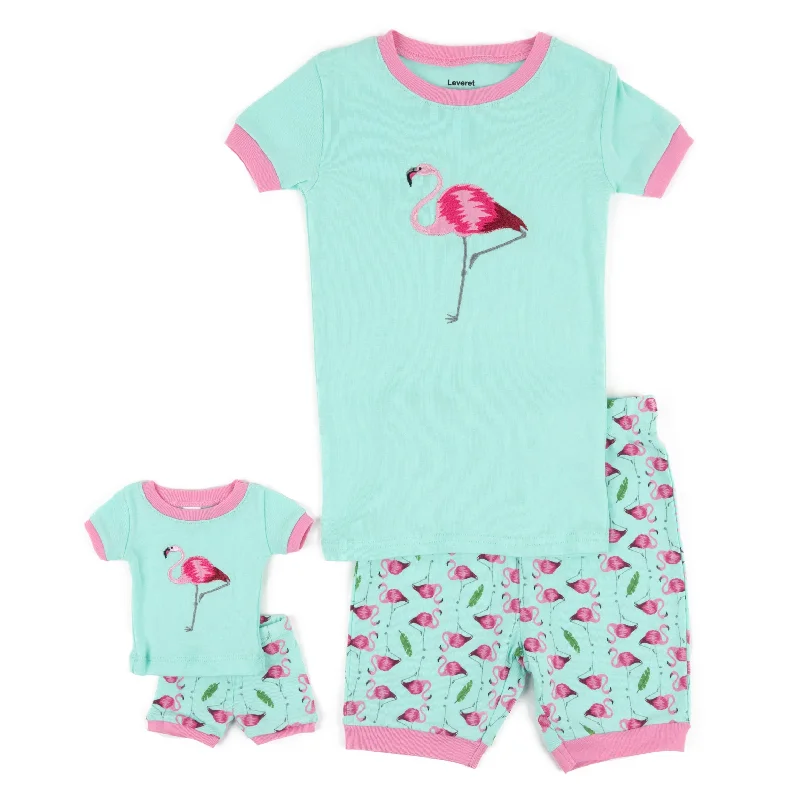 Girls and Matching Doll Short Pajamas Flamingo Stylish Men's Neon