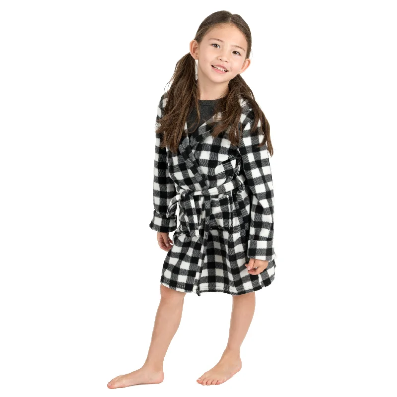 Christmas Kids Fleece Hooded Robe Plaid Relaxed Men's Beach