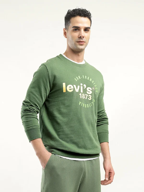 Men's Solid Green Crew Neck Sweatshirt Bohemian Men's Free