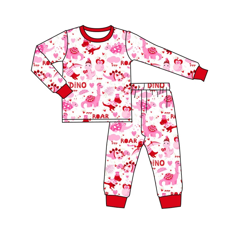 Preorder GLP2190 Valentine's Day love dinosaur red and white long sleeve pants pajamas set Gym