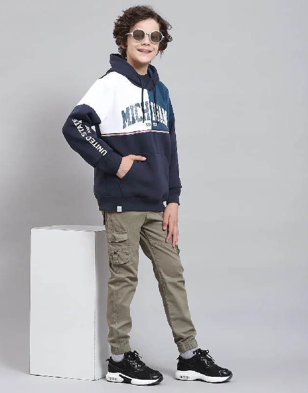 Boys Navy Blue Printed Round Neck Full Sleeve Sweatshirt Masculine Men's 