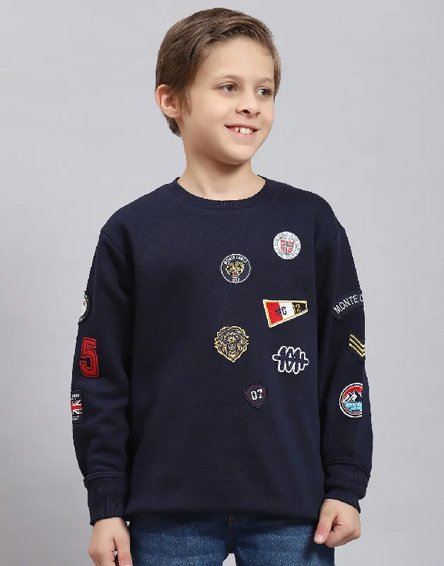 Boys Navy Blue Printed Round Neck Full Sleeve Sweatshirt Dynamic Men's Glow