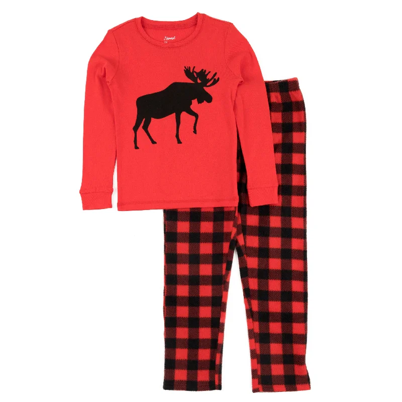 Christmas Kids Cotton Top and Fleece Pants Pajamas Moose Street