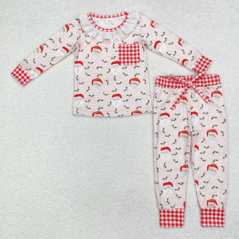 GLP1213 Modal Santa Red and white check pocket pink long sleeve pants pajamas set new arrival Artistic Men's Avant