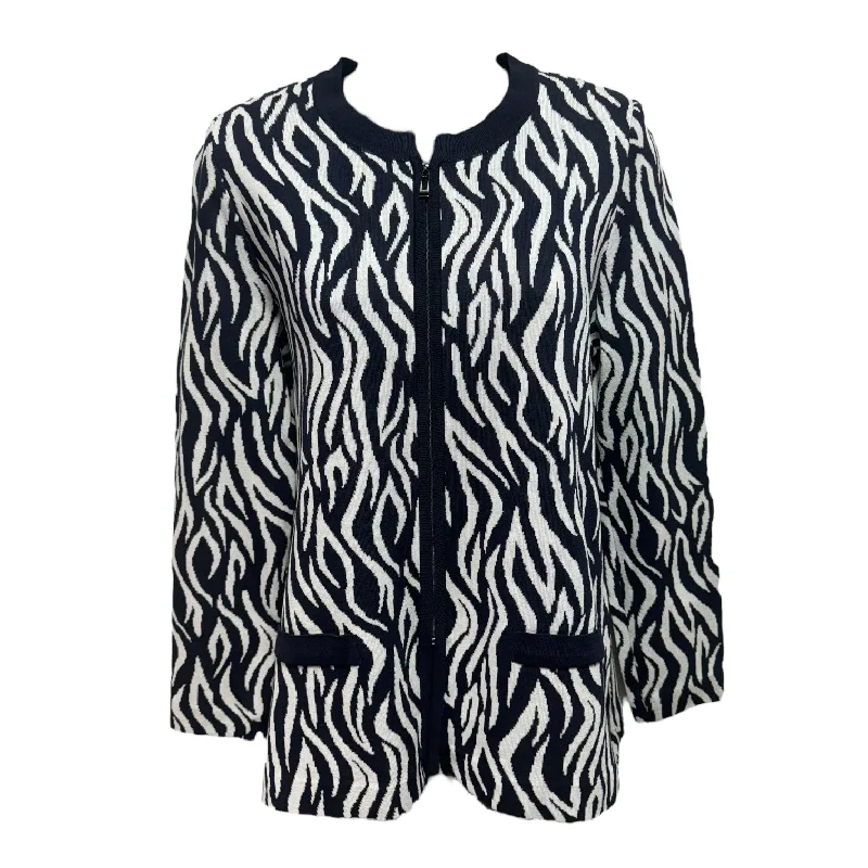 Zebra Knit Blazer By Misook In Navy & White, Size: Xs Modern Men's Geometric