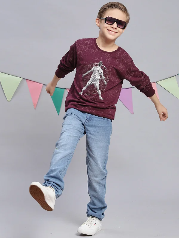 Boys Purple Printed Round Neck Full Sleeve Sweatshirt Sophisticated Men's French